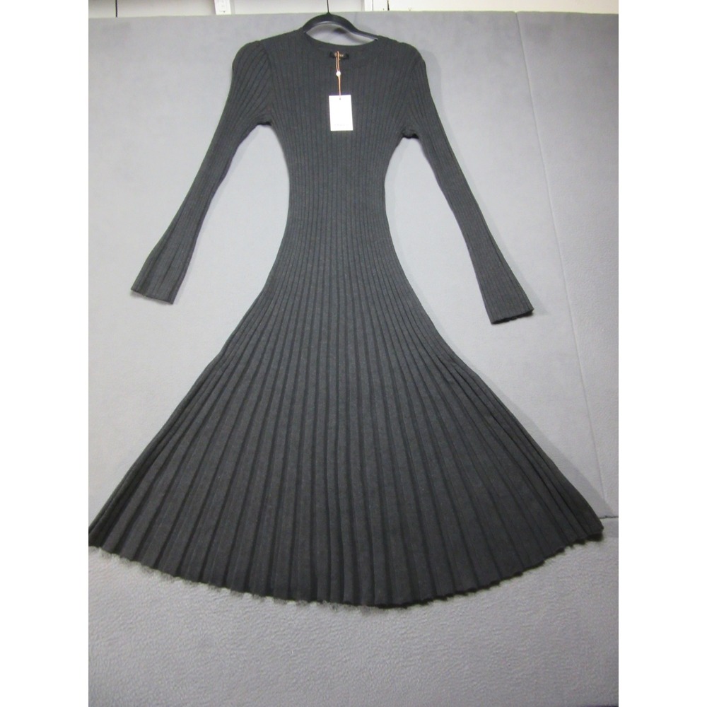 Quince Midi Dress Womens M Charcoal New Cotton Cashmere Ribbed Long Sleeve